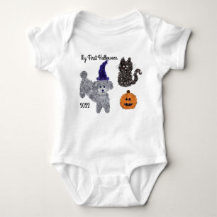 Body Para Bebê Primeira Cinza de Halloween Poodle #1 Bebê Roupa