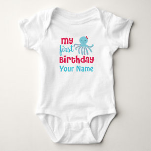 Body Para Bebê Primeira garota de aniversário Bunny Octopus