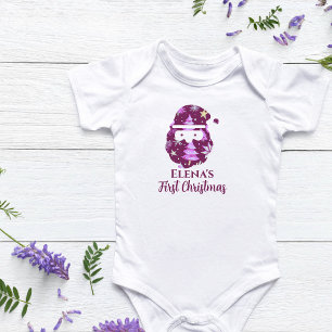 Body Para Bebê Primeira Menina de Natal Santa Claus Fuchsia