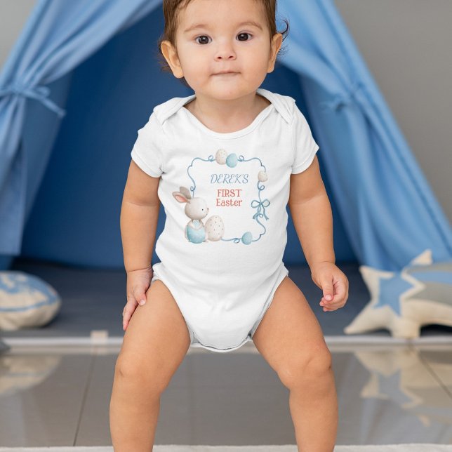 Body Para Bebê Primeira Páscoa do Bebê Azul  (Criador carregado)