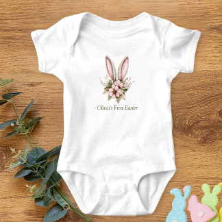 Body Para Bebê Primeira Páscoa do Bebê Body rosa e verde claro