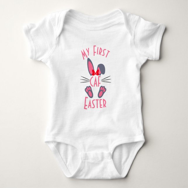 Body Para Bebê Primeira Páscoa Rosa Monogramada (Frente)