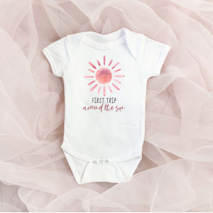 Body Para Bebê Primeira viagem rosa em torno do primeiro aniversa