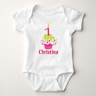 Body Para Bebê primeiro aniversario Baby Girl Pink Cake Personali