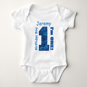 Body Para Bebê primeiro aniversario Boy Blue CAMO 1 ano Nome pers