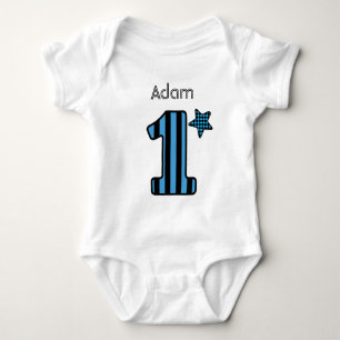 Body Para Bebê primeiro aniversario Boy BLUE STRIPES Nome persona