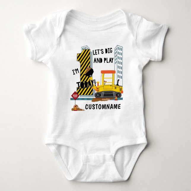 Body Para Bebê Primeiro Aniversário de Vamos de Construção e Brin (Frente)