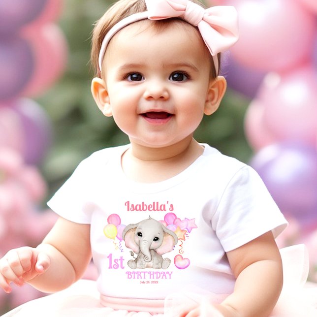 Body Para Bebê Primeiro aniversario de Verão de Elefante Bonito C (Cute Elephant Colorful Summer 1st Birthday Girl Baby Bodysuit)