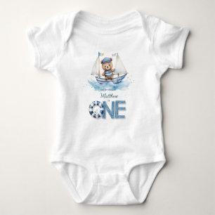 Body Para Bebê Primeiro aniversario do Urso de Teddy Náutica Azul