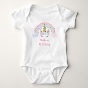 Body Para Bebê Primeiro aniversario Dourado do Unicorn Rainbow Pi