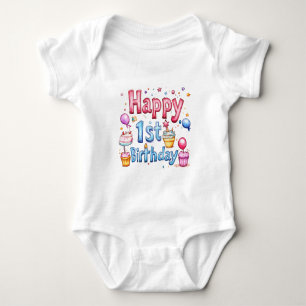 Body Para Bebê Primeiro aniversario Feliz - Design de Ilustração 