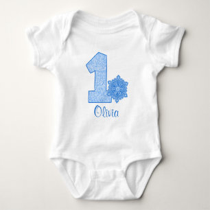 Body Para Bebê Primeiro aniversario Floco de Neve Azul Personaliz