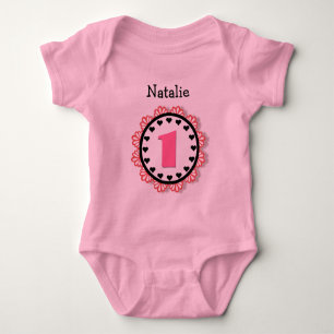 Body Para Bebê primeiro aniversario Girl One Year Big Number Name