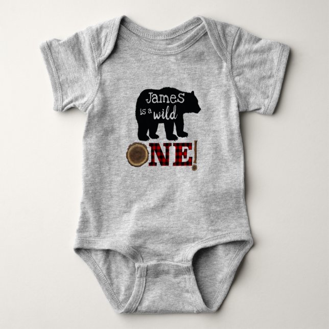 Body Para Bebê Primeiro Aniversário Lumberjack Baby Romper Shirt (Frente)