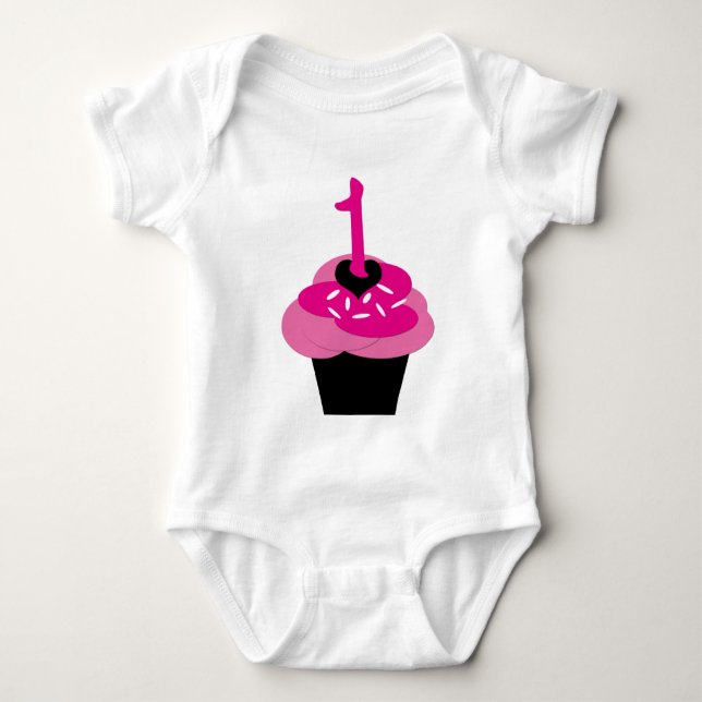Body Para Bebê Primeiro aniversário personalizado cupcake da (Frente)