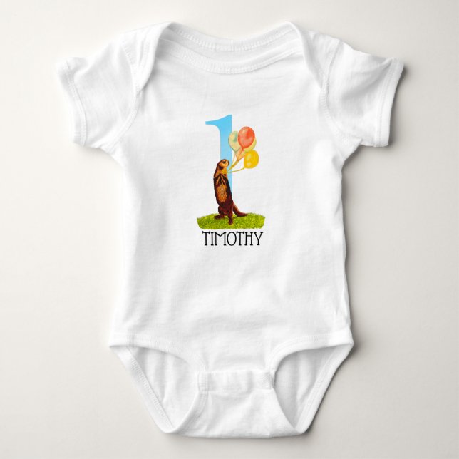 Body Para Bebê Primeiro Aniversário Personalizado, Otter Boy (Frente)