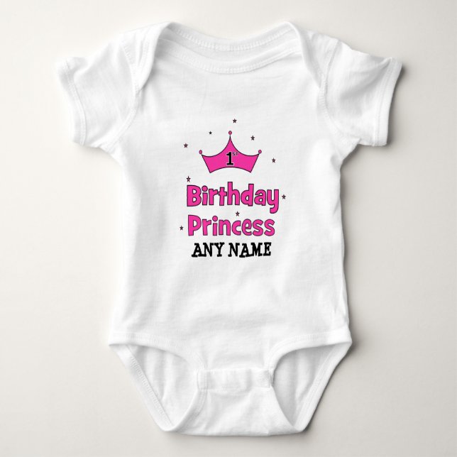 Body Para Bebê primeiro aniversario Princesa! Com coroa rosa (Frente)