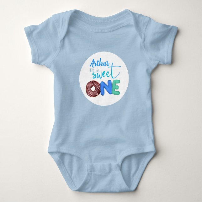 Body Para Bebê primeiro aniversario rosquinha doce azul (Frente)