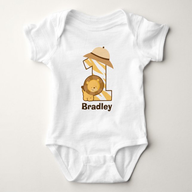 Body Para Bebê primeiro aniversario Safari Lion Romper T shirt (Frente)