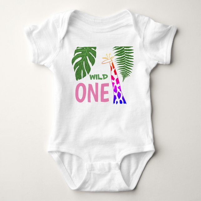 Body Para Bebê primeiro aniversario Selvagem de uma Girafa Safari (Frente)
