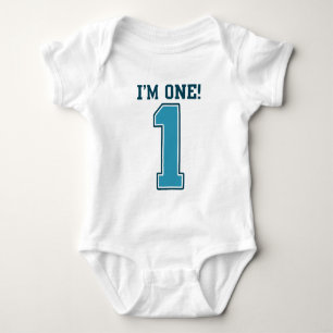 Body Para Bebê Primeiro Aniversário, sou um, Grande Azul Número 1