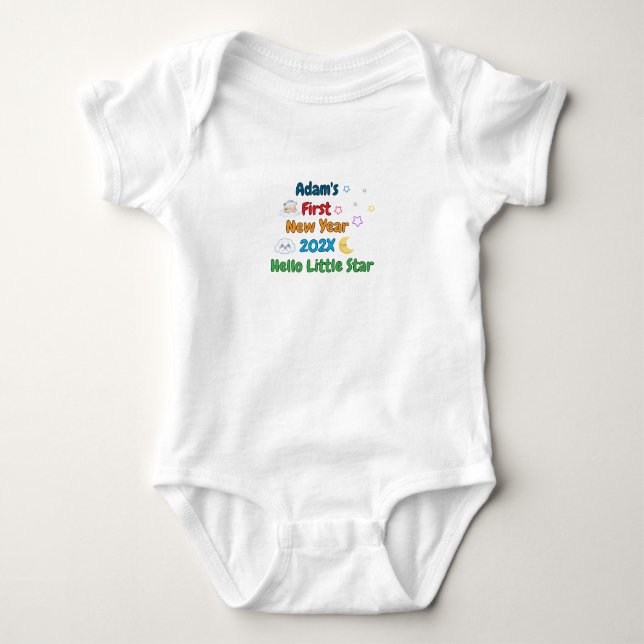 Body Para Bebê Primeiro Ano Novo Personalizado do Bebê – Design F (Frente)