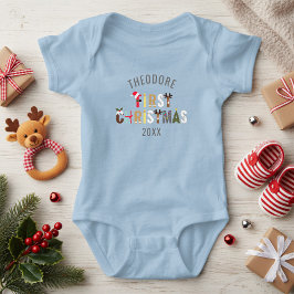 Body Para Bebê Primeiro Bodysuit de Natal com Nome Festivo para B