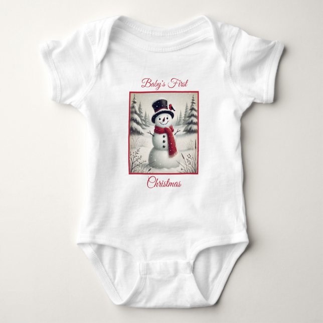 Body Para Bebê Primeiro Boneco de Neve de Natal do Bebê (Frente)