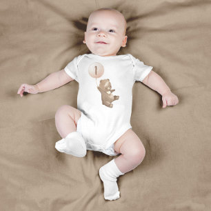 Body Para Bebê Primeiro Convite de Aniversário do Teddy Bear