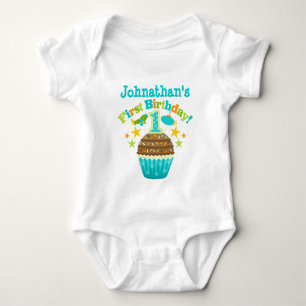 Body Para Bebê Primeiro Cupcake de Aniversário (Rapazes)
