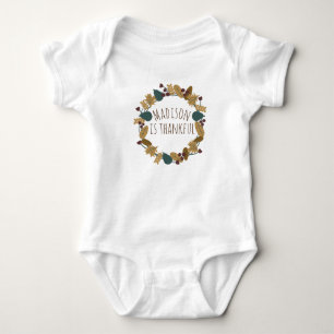 Body Para Bebê Primeiro Dia de Ação de Graças do Bebê Nome do Beb