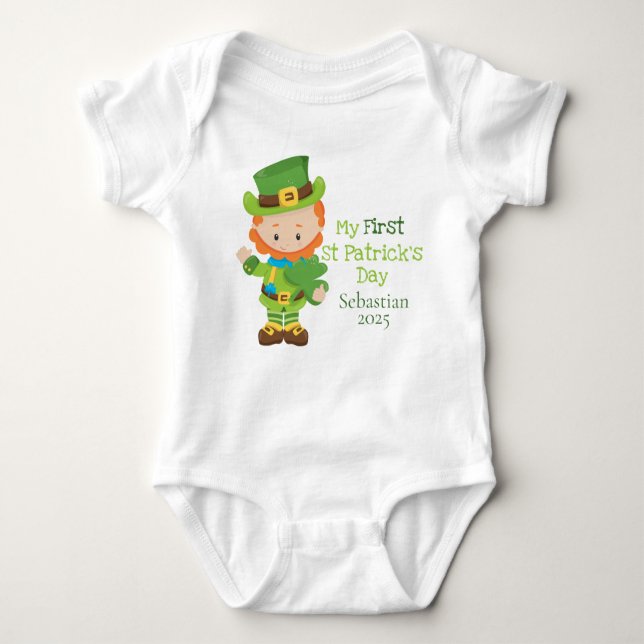 Body Para Bebê Primeiro Dia de São Patrício do Leprechaun Persona (Frente)