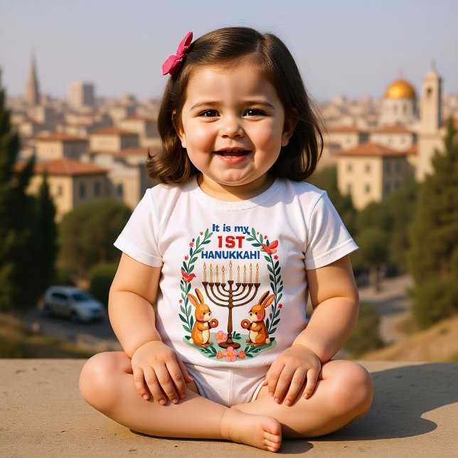 Body Para Bebê Primeiro Festival de Hanukkah, Cheio de Fluff (Hanukkah First Festival, Full of Fluff Baby Bodysuit)