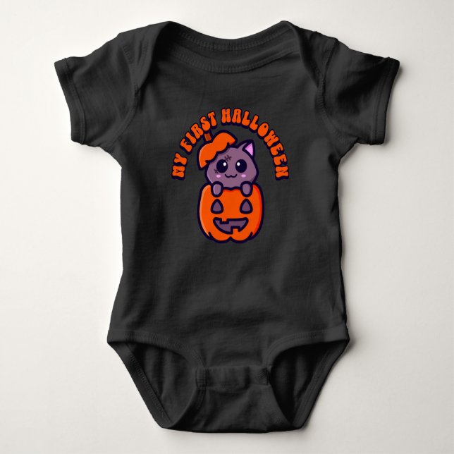 Body Para Bebê Primeiro Gato Zombie do Halloween (Frente)