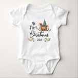 Body Para Bebê Primeiro Grama de Aquarela de Natal<br><div class="desc">Cachorro de Cama e ramifica minha primeira camisa de Natal. Modelo personalizado,  você pode alterar a data.</div>