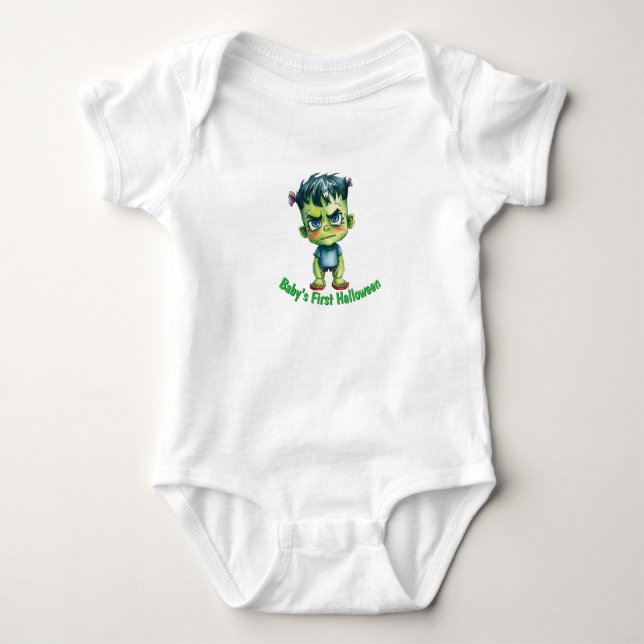 Body Para Bebê Primeiro Halloween do Bebê Frankenstein  (Frente)