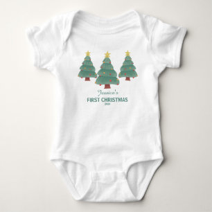 Body Para Bebê Primeiro Natal com Três Árvores Decoradas