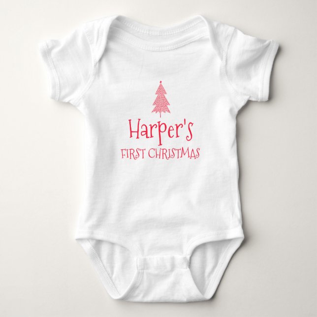 Body Para Bebê Primeiro Natal da Bebê Harper, Roupa de Natal Pers (Frente)