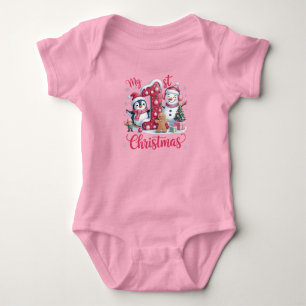 Body Para Bebê Primeiro Natal da Menina Rosa