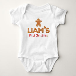 Body Para Bebê Primeiro Natal de Liam Gingerbread Personalizado