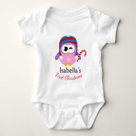 Body Para Bebê Primeiro Natal do Bebê Cute Coruja Rosa Cane