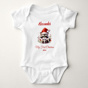 Body Para Bebê Primeiro Natal do Bebê cute Racoon personalizado