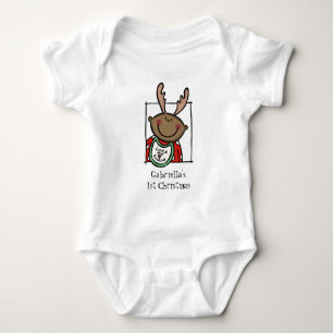 Body Para Bebê Primeiro Natal do Bebê de Tom Escuro Personalizado