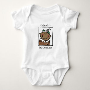 Body Para Bebê Primeiro Natal do Bebê de Tom Escuro Personalizado