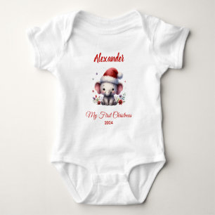 Body Para Bebê Primeiro Natal do Bebê Elefante fofo personalizado