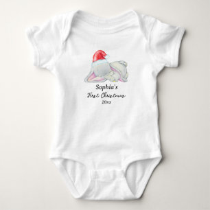 Body Para Bebê Primeiro Natal do Bebê Elefante Nome Personalizado