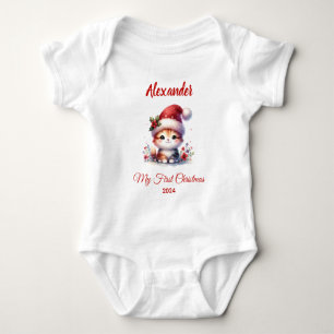 Body Para Bebê Primeiro Natal do bebê, gato fofo personalizado