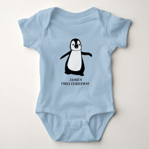 Body Para Bebê Primeiro Natal do Bebê Personalizado Pinguim bon