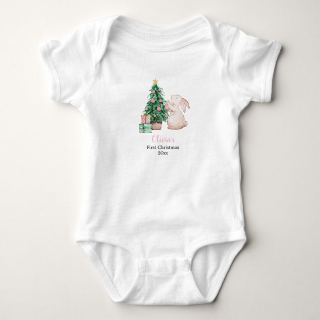 Body Para Bebê Primeiro Natal do Bebê personalizado tema coelho (Frente)