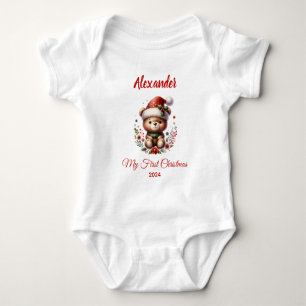 Body Para Bebê Primeiro Natal do Bebê Urso fofo personalizado